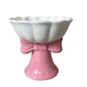 Pink Bow Raised Ceramic Pet Bowl 5"x4" Posh Pet Dish NEW